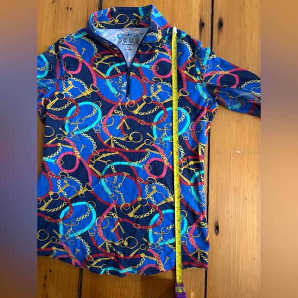 IBKUL Long Sleeve Zip Mock Neck Top in Zena Red Multi, Size Extra Small (CS) - Picture 8 of 11